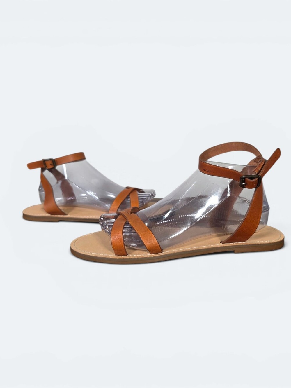 Madewell Cognac Leather Minimal Ankle-Strap Sandals